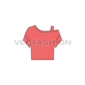 A vector template of Women's Off-shoulder Top. It has a one shoulder off and have a strap on it instead for better hold. The sleeves are short in length with band. 