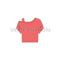 Womens off-shoulder top flat sketch, front view