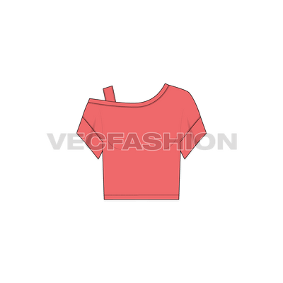 A vector template of Women's Off-shoulder Top. It has a one shoulder off and have a strap on it instead for better hold. The sleeves are short in length with band. 