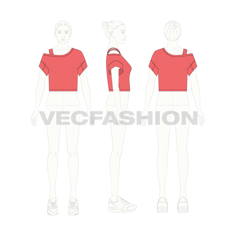 Womens off-shoulder top flat sketch, croqui sketch