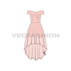 Womens off-shoulder wedding gown flat sketch, front view