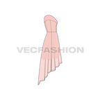 Womens off-shoulder wedding gown flat sketch, side view