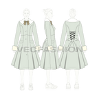 Women's Old Vintage Classic English Coat flat sketch, croqui sketch