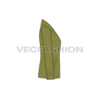 Women's Olive Green Pea Coat flat sketch, side view