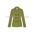 Women's Olive Green Pea Coat flat sketch, front view