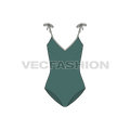 Womens one-piece beachwear swimsuit flat sketch, front view