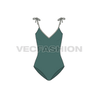 Womens one-piece beachwear swimsuit flat sketch, front view