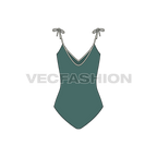 Womens one-piece beachwear swimsuit flat sketch, back view