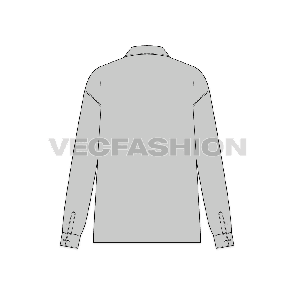 Womens outdoor over shirt flat sketch, back view