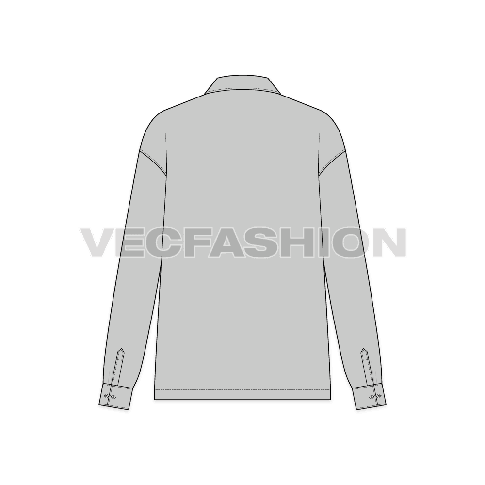 A vector template for Women's Outdoor Over Shirt. The shirt have a zipper on front and it is a straight cut body.