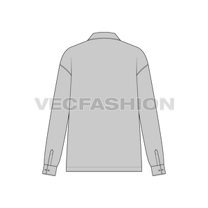 A vector template for Women's Outdoor Over Shirt. The shirt have a zipper on front and it is a straight cut body.