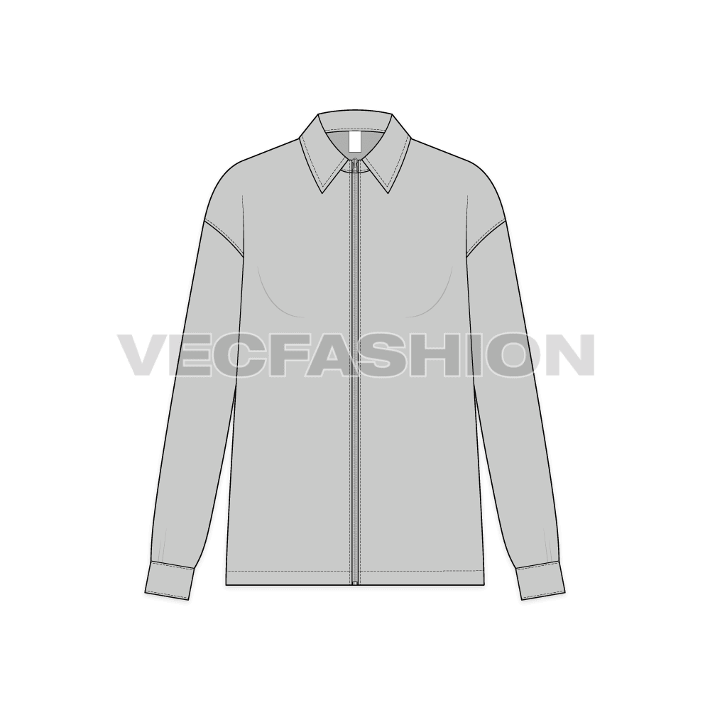 Womens outdoor over shirt flat sketch, front view