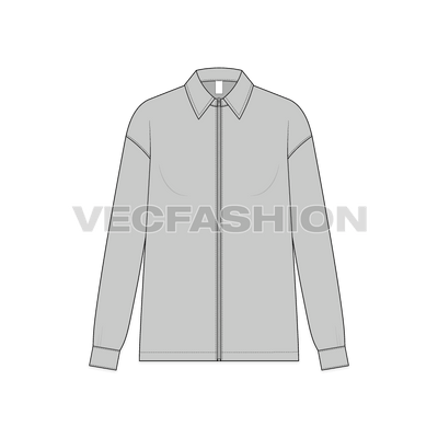 A vector template for Women's Outdoor Over Shirt. The shirt have a zipper on front and it is a straight cut body.