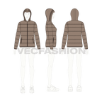 Women's Outdoor Puffer Jacket flat sketch, croqui sketch