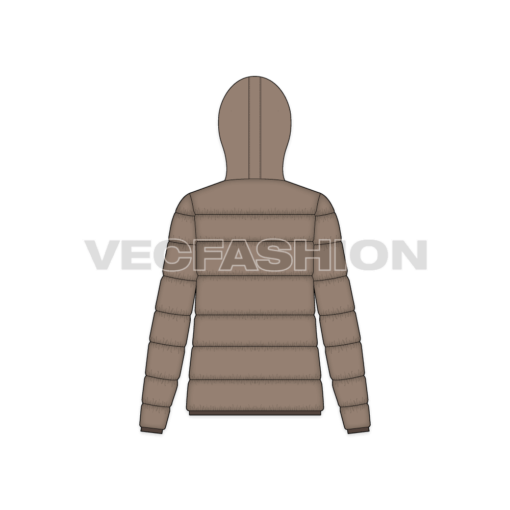 Women's Outdoor Puffer Jacket flat sketch, back view