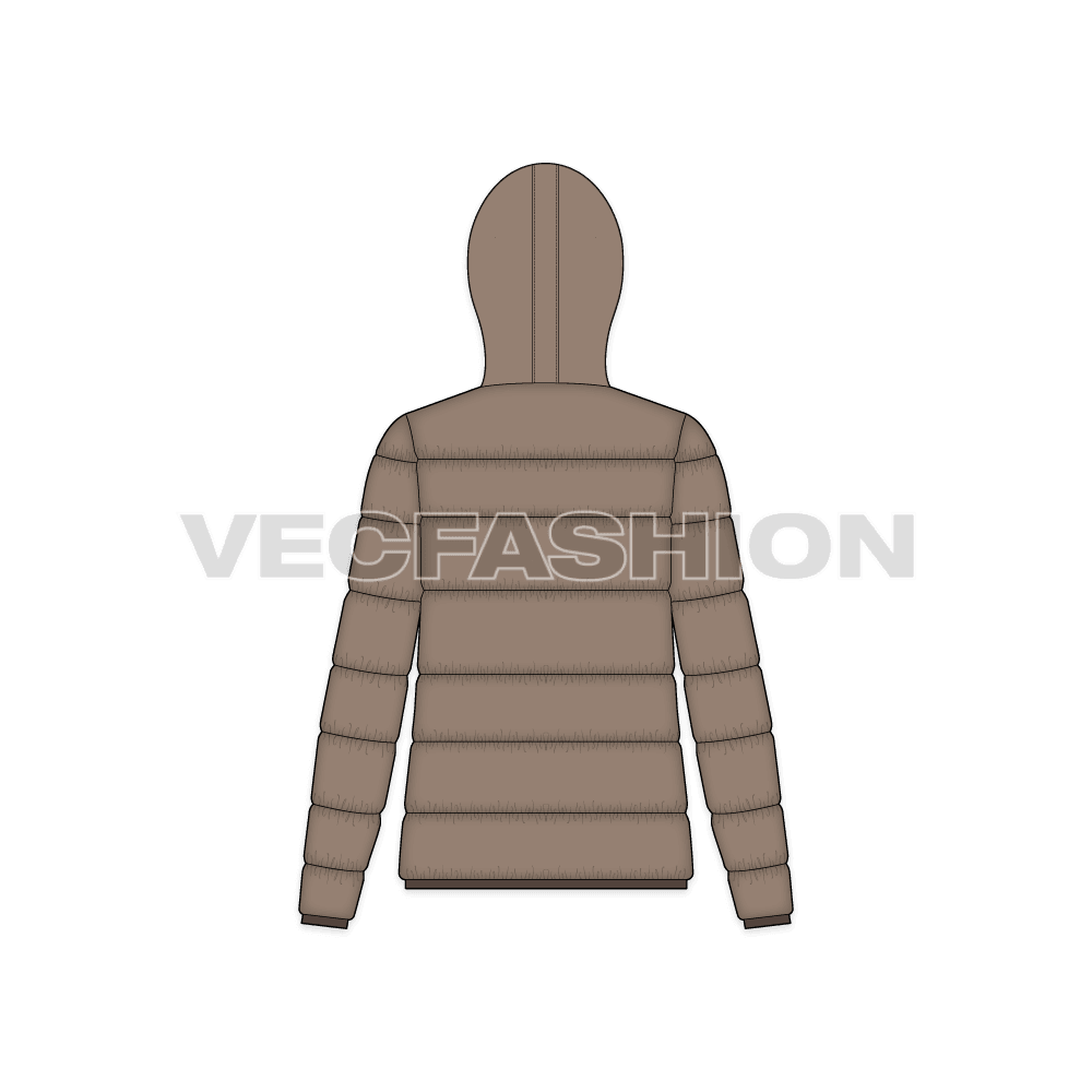 A newly created awesome fashion template for Women’s Outdoor Puffer Jacket. This template is showing an artistic impression of highs and lows of light, yet very easy to edit.