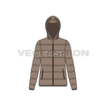 Women's Outdoor Puffer Jacket flat sketch, front view