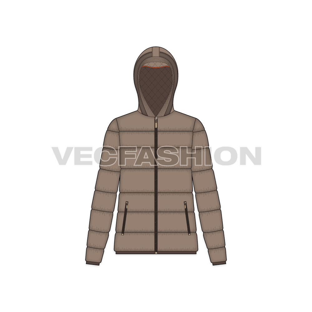 Women's Outdoor Puffer Jacket flat sketch, front view