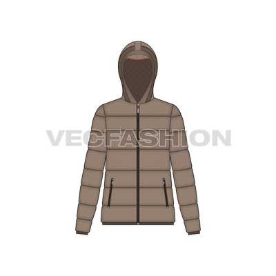 A newly created awesome fashion template for Women’s Outdoor Puffer Jacket. This template is showing an artistic impression of highs and lows of light, yet very easy to edit.