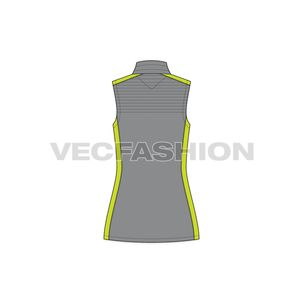 Women's Outdoor Puffer Vest flat sketch, back view
