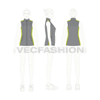Women's Outdoor Puffer Vest flat sketch, croqui sketch