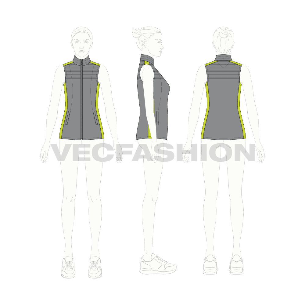 Women's Outdoor Puffer Vest flat sketch, croqui sketch