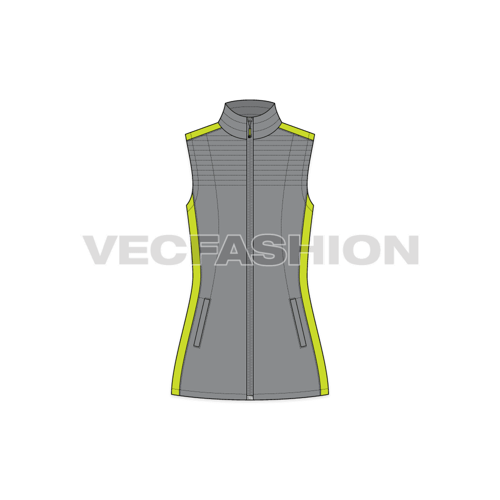 Women's Outdoor Puffer Vest flat sketch, front view