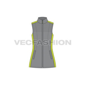 A detailed and clean vector template for Women's Outdoor Puffer Vest in Gray and Neon Green Sport look. This template is a must-have requirement for every Climbing/Sport Clothing Collection.