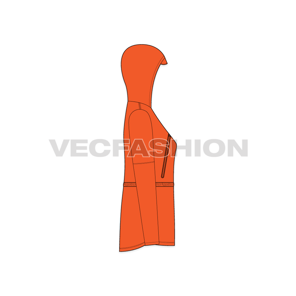 A vector apparel template for Women's Outerwear Jacket. It is rendered in 5 colors and have all details like, pockets, panels, showing inside lining view etc.