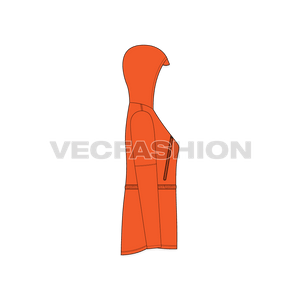A vector apparel template for Women's Outerwear Jacket. It is rendered in 5 colors and have all details like, pockets, panels, showing inside lining view etc.