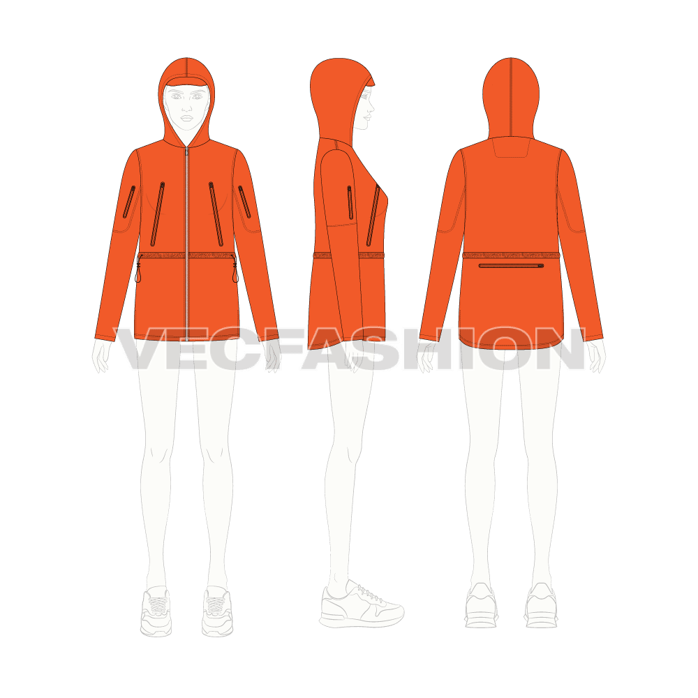 Women's Outerwear Jacket flat sketch, croqui sketch
