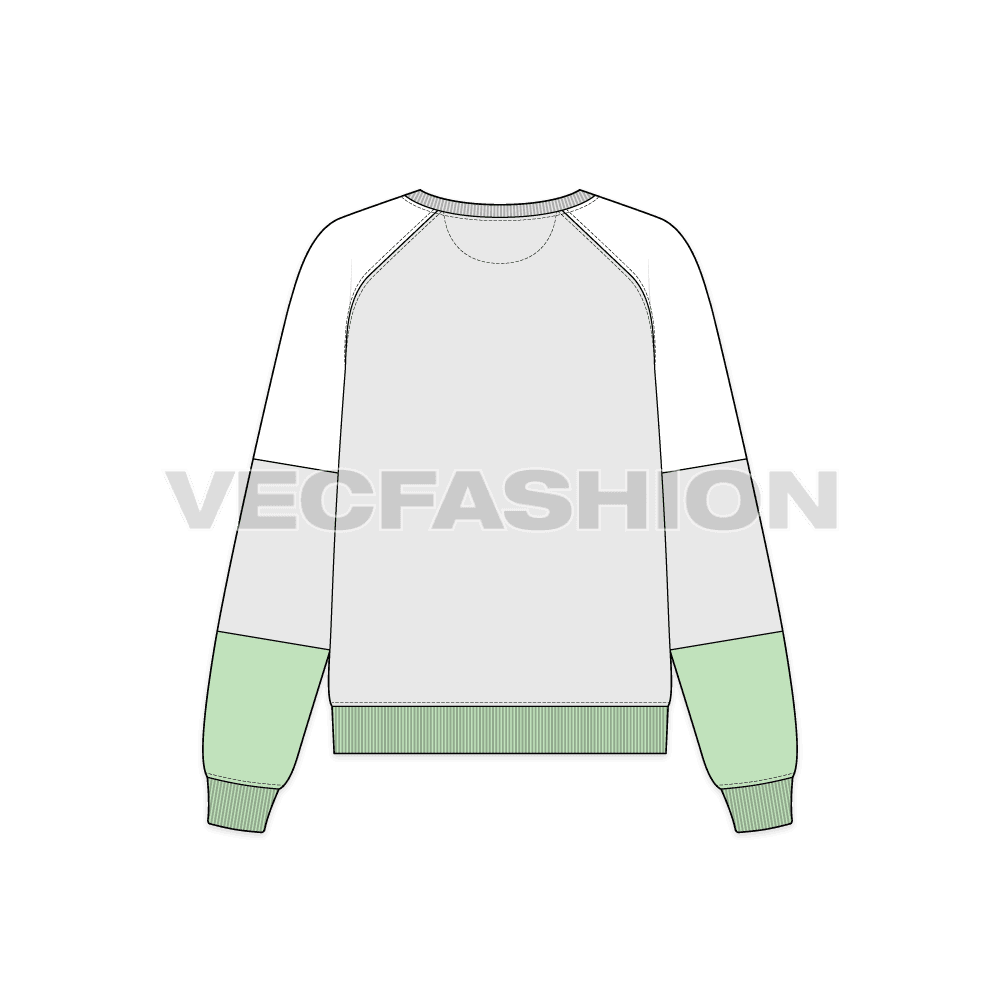 Womens over-sized sweatshirt, mint green flat sketch, back view