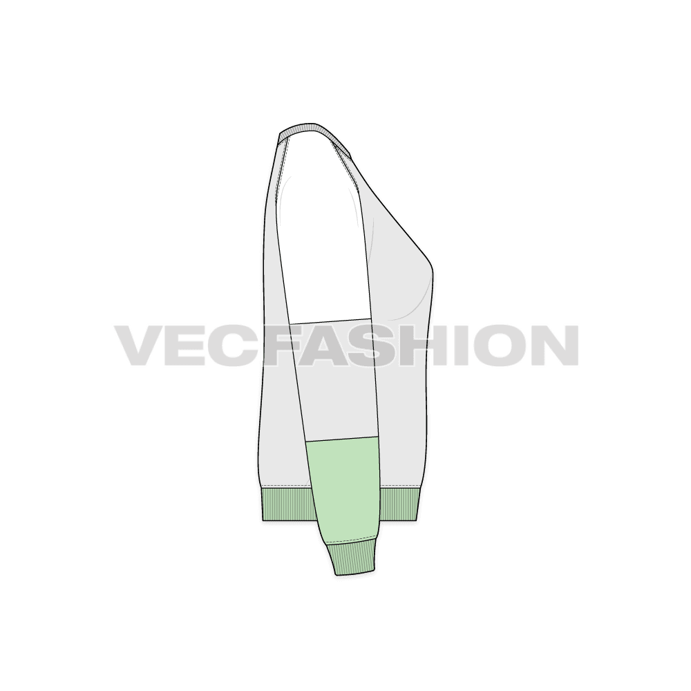 Womens over-sized sweatshirt, mint green flat sketch, side view