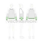 Womens over-sized sweatshirt, mint green flat sketch, croqui sketch
