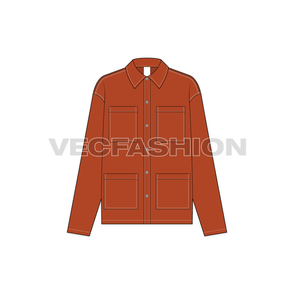 Women's Oversized Chore Jacket flat sketch, front view