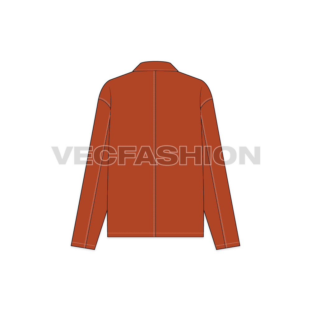 Women's Oversized Chore Jacket flat sketch, back view