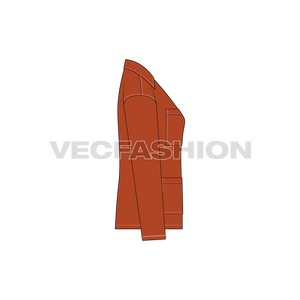 A vector illustrator template of Women's Chore Jacket vector fashion template. It is colored in rust orange color and have 4 big pockets on front as a main element of this jacket. 