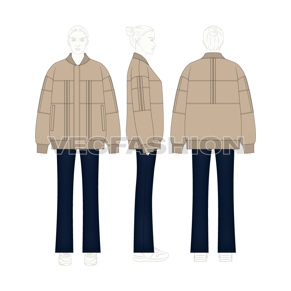 Womens Oversized Jacket Flat Sketch flat sketch, croqui sketch