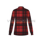 Womens oversized plaid winter shirt flat sketch, back view