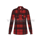 Womens oversized plaid winter shirt flat sketch, front view