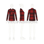 Womens oversized plaid winter shirt flat sketch, croqui sketch