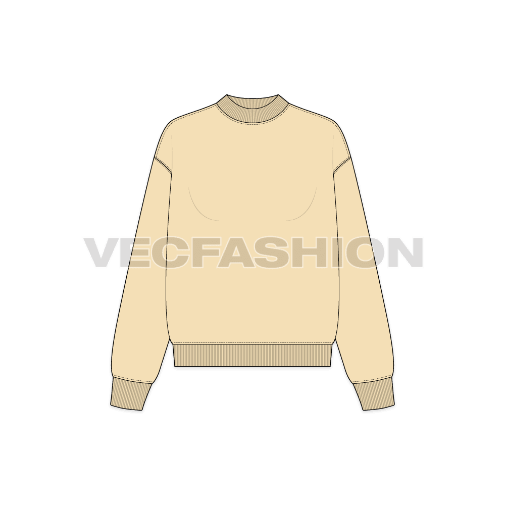 Womens oversized sweatshirt, thick rib flat sketch, front view