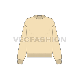 A vector illustrator sketch template of Women's Oversized Sweatshirt. It has a lose fit body with thick rib on neck and cuffs. 
