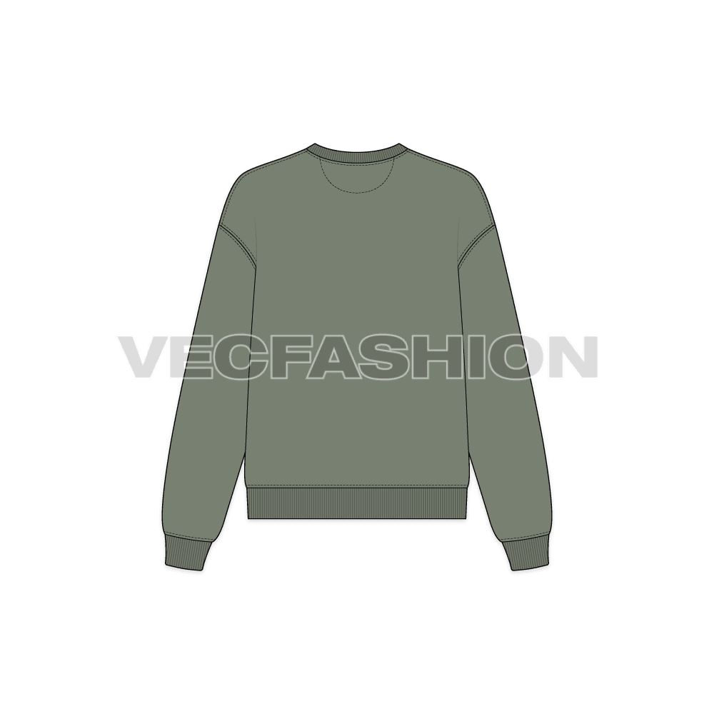 Womens oversized sweatshirt, v-insert flat sketch, back view