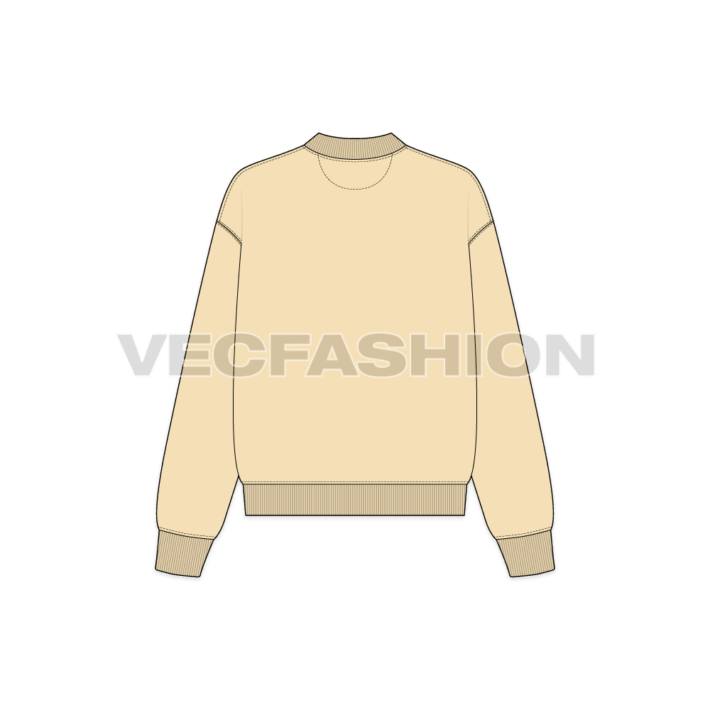 Womens oversized sweatshirt, thick rib flat sketch, back view