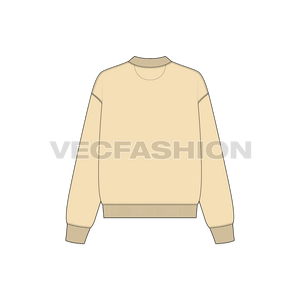 A vector illustrator sketch template of Women's Oversized Sweatshirt. It has a lose fit body with thick rib on neck and cuffs. 
