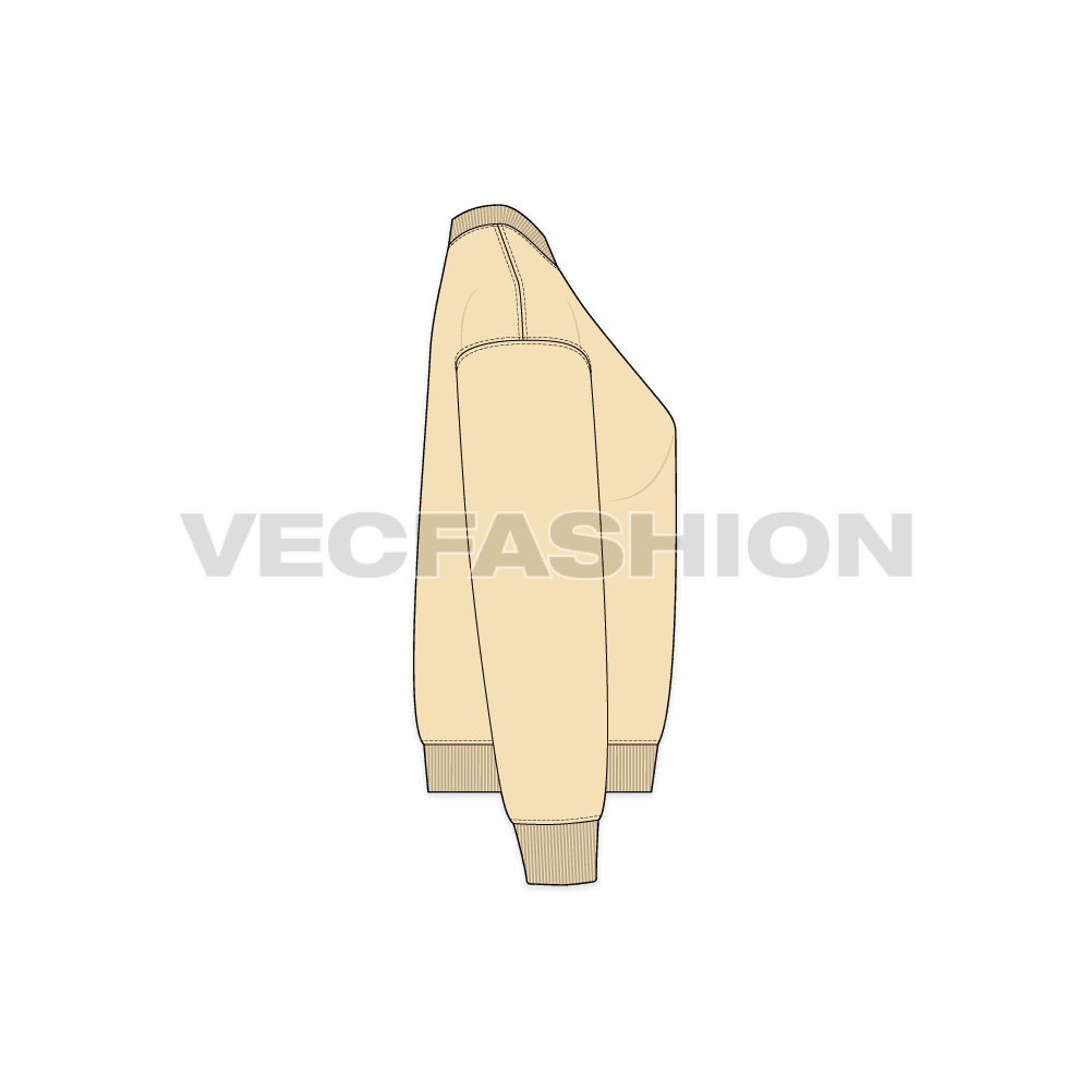 Womens oversized sweatshirt, thick rib flat sketch, side view