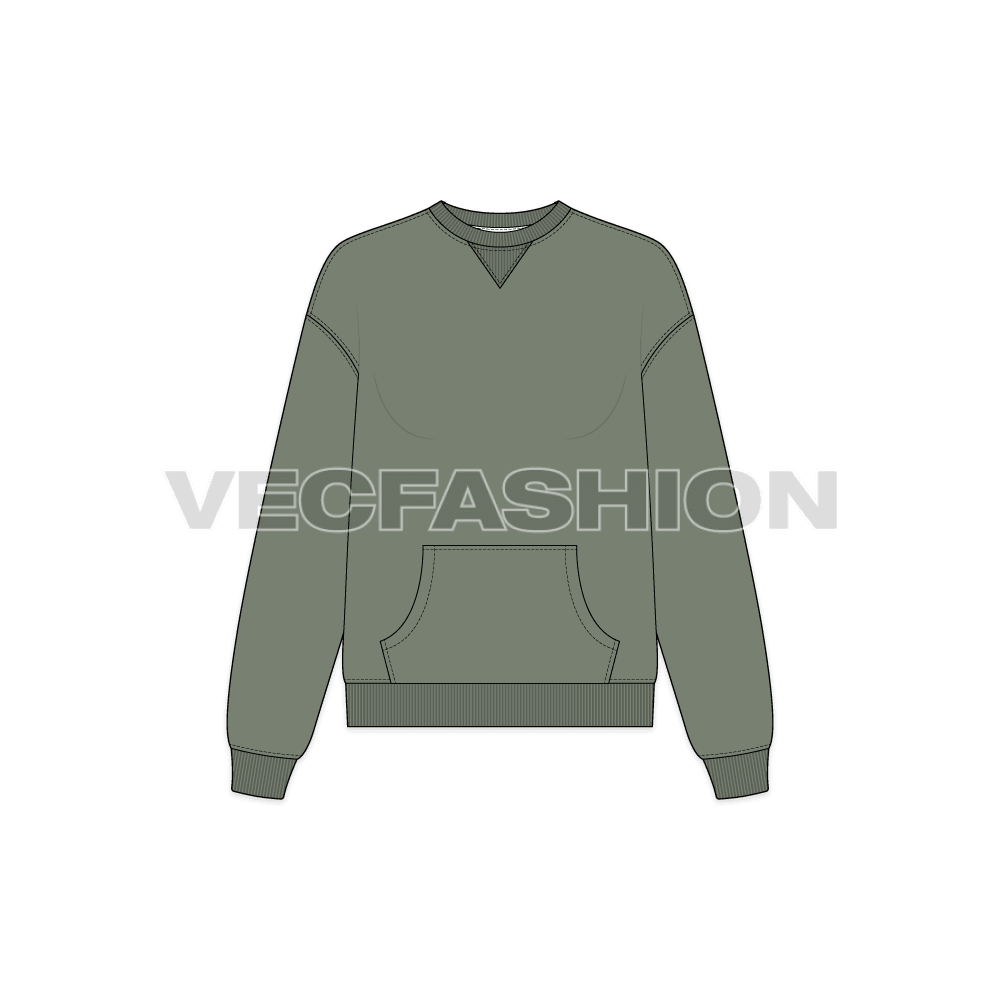 Womens oversized sweatshirt, v-insert flat sketch, front view