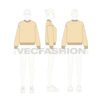 Womens oversized sweatshirt, thick rib flat sketch, croqui sketch