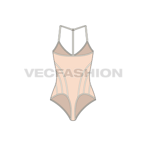 A vector template for Women's Panelled Swimsuit. It has cut panels and can also be made with only seam tapes at cutlines. 
